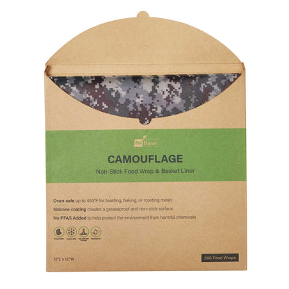 Chef 101 No PFAS Added Camouflage Paper Bakery Wrap and Basket Liner - Greaseproof - 12" x 12" - 200 count box