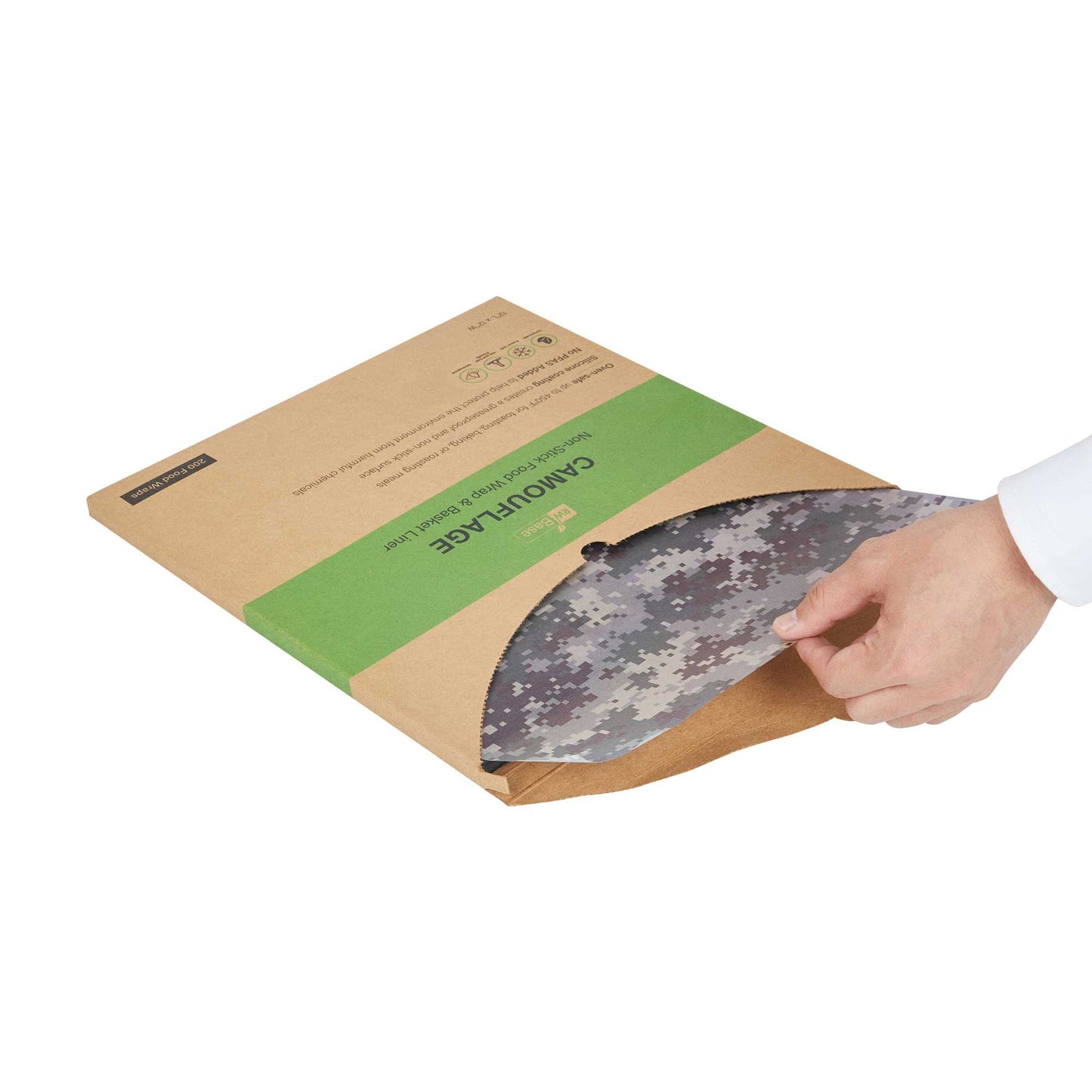 Chef 101 No PFAS Added Camouflage Paper Bakery Wrap and Basket Liner - Greaseproof - 12" x 12" - 2000 count box