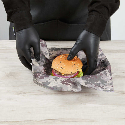 Chef 101 No PFAS Added Camouflage Paper Bakery Wrap and Basket Liner - Greaseproof - 12" x 12" - 2000 count box