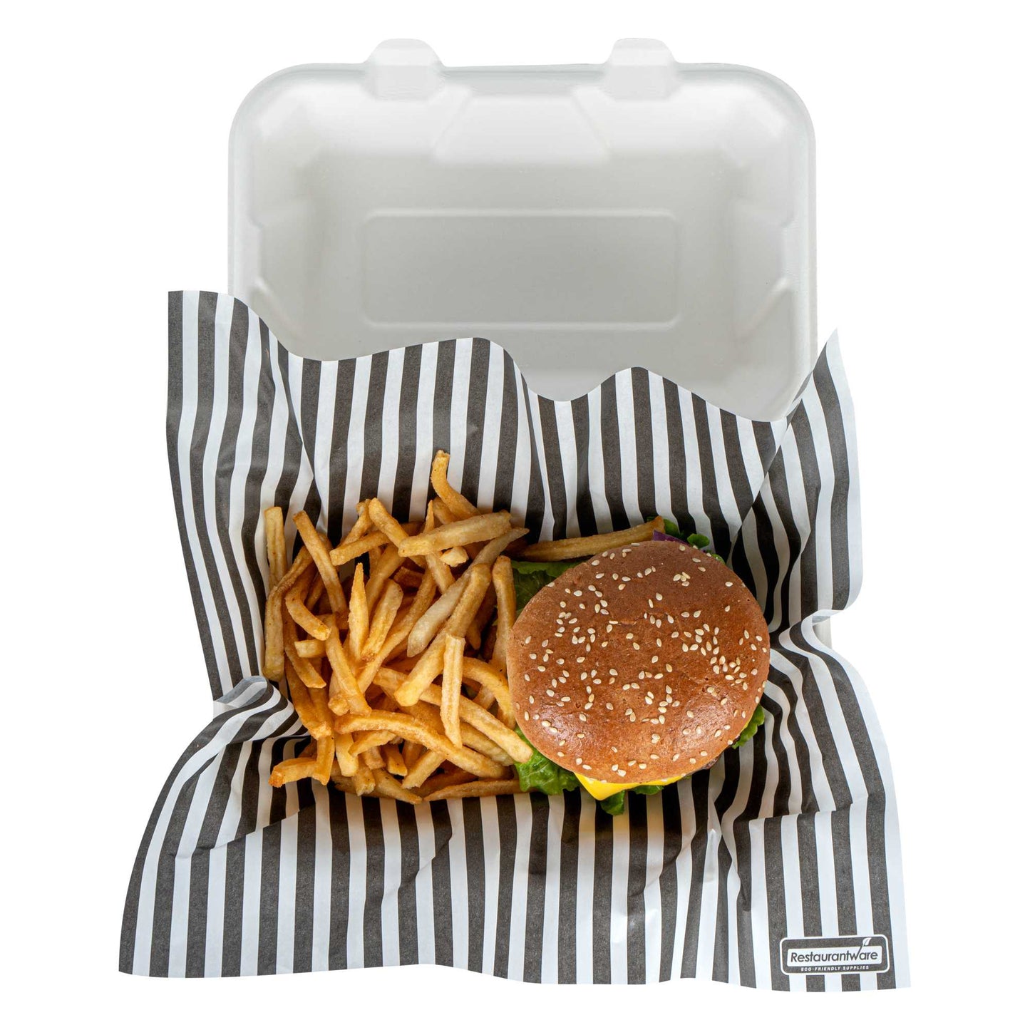 Chef 101 No PFAS Added Black and White Stripe Paper Bakery Wrap and Basket Liner - Greaseproof - 12" x 12" - 200 count box