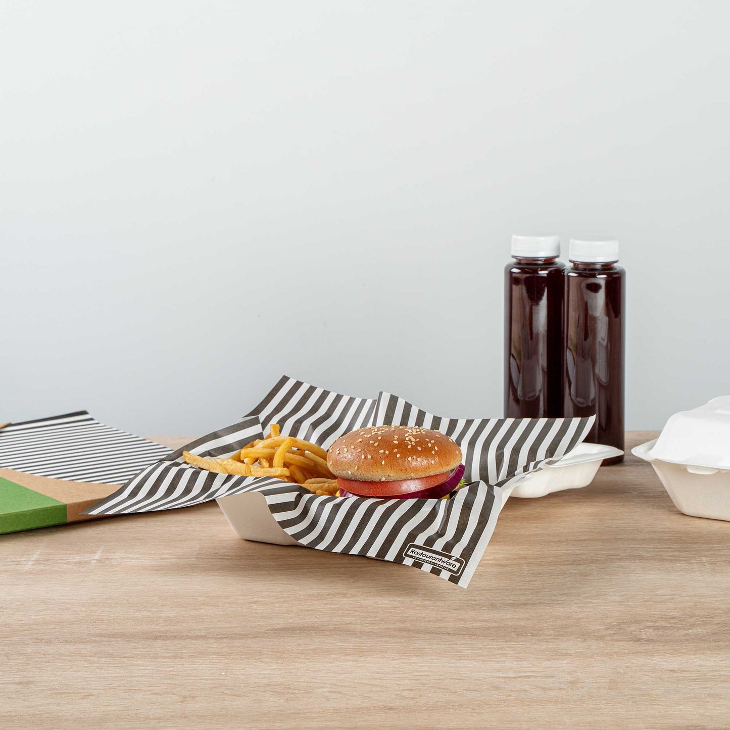 Chef 101 No PFAS Added Black and White Stripe Paper Bakery Wrap and Basket Liner - Greaseproof - 12" x 12" - 200 count box