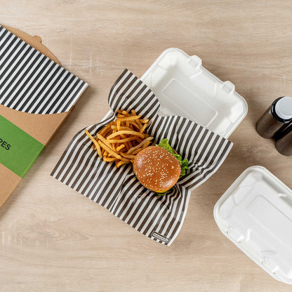 Chef 101 No PFAS Added Black and White Stripe Paper Bakery Wrap and Basket Liner - Greaseproof - 12" x 12" - 200 count box