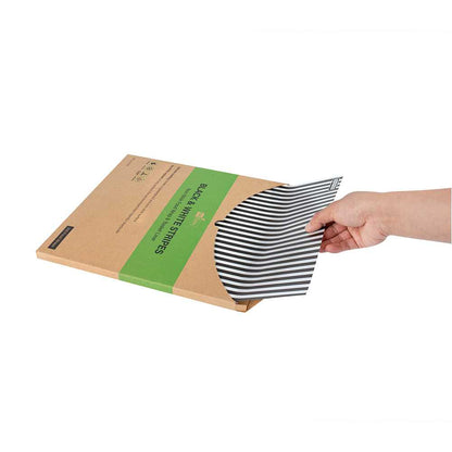 Chef 101 No PFAS Added Black and White Stripe Paper Bakery Wrap and Basket Liner - Greaseproof - 12" x 12" - 2000 count box