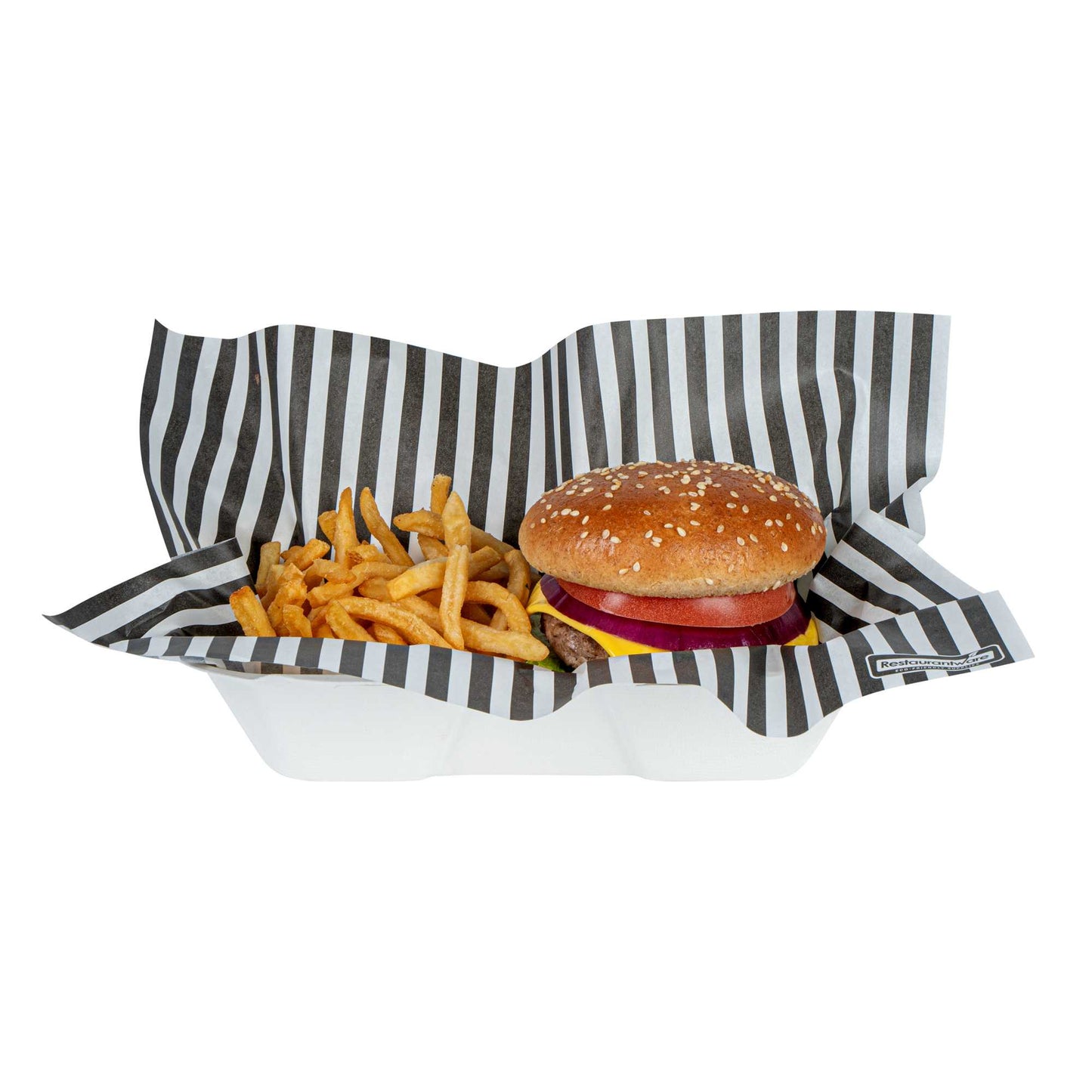 Chef 101 No PFAS Added Black and White Stripe Paper Bakery Wrap and Basket Liner - Greaseproof - 12" x 12" - 2000 count box