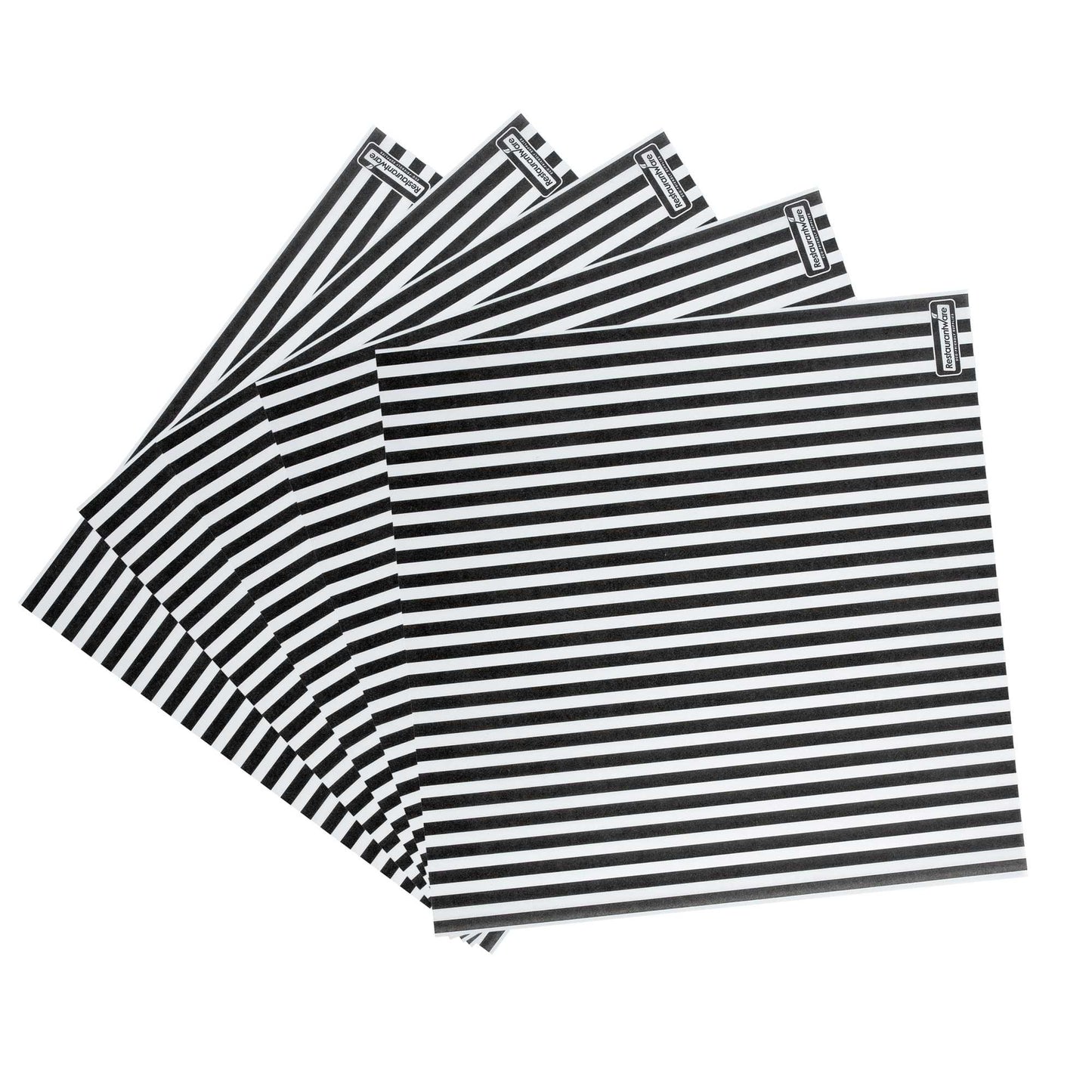 Chef 101 No PFAS Added Black and White Stripe Paper Bakery Wrap and Basket Liner - Greaseproof - 12" x 12" - 2000 count box