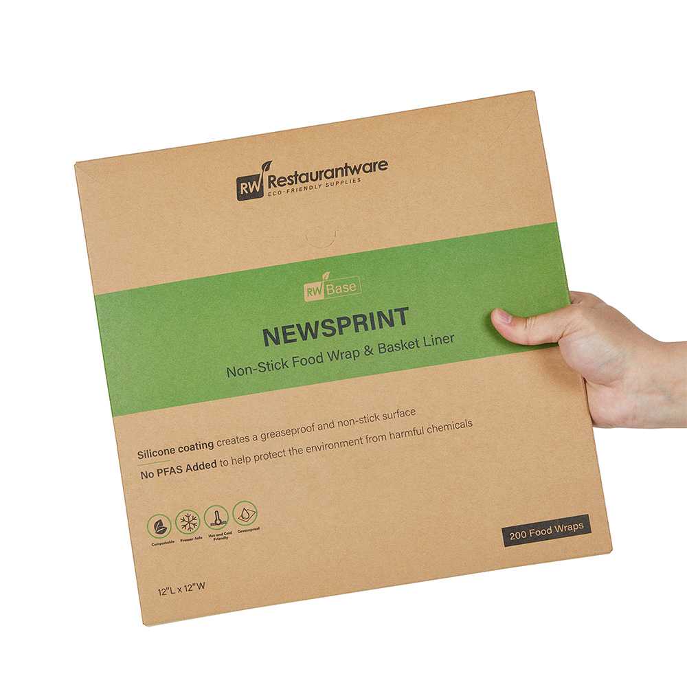 Chef 101 No PFAS Added Newsprint Paper Bakery Wrap and Basket Liner - Greaseproof - 12" x 12" - 2000 count box