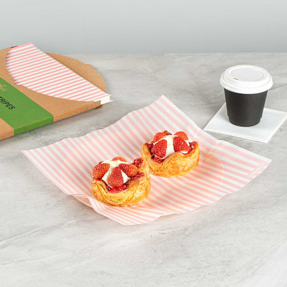 Chef 101 No PFAS Added Pink and White Stripe Paper Bakery Wrap and Basket Liner - Greaseproof - 12" x 12" - 200 count box