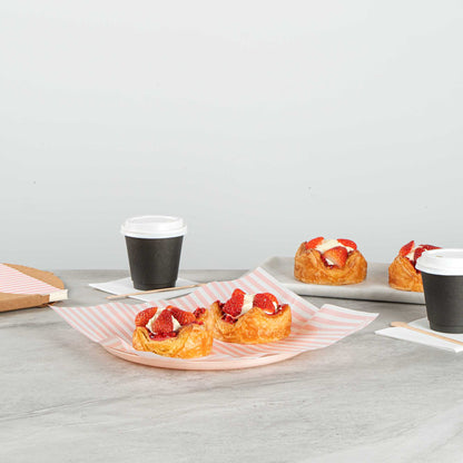 Chef 101 No PFAS Added Pink and White Stripe Paper Bakery Wrap and Basket Liner - Greaseproof - 12" x 12" - 200 count box