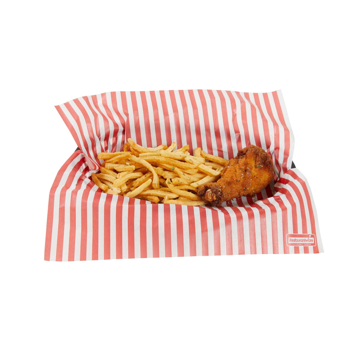 Chef 101 No PFAS Added Red and White Stripe Paper Bakery Wrap and Basket Liner - Greaseproof - 12" x 12" - 200 count box