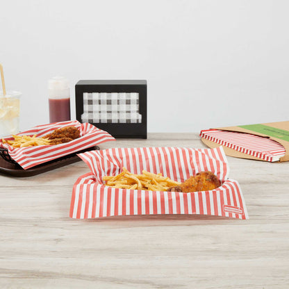 Chef 101 No PFAS Added Red and White Stripe Paper Bakery Wrap and Basket Liner - Greaseproof - 12" x 12" - 200 count box