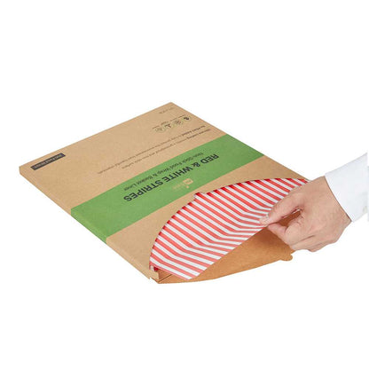 Chef 101 No PFAS Added Red and White Stripe Paper Bakery Wrap and Basket Liner - Greaseproof - 12" x 12" - 2000 count box