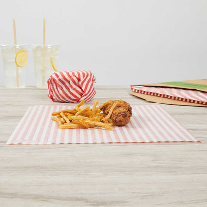 Chef 101 No PFAS Added Red and White Stripe Paper Bakery Wrap and Basket Liner - Greaseproof - 12" x 12" - 2000 count box