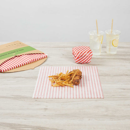 Chef 101 No PFAS Added Red and White Stripe Paper Bakery Wrap and Basket Liner - Greaseproof - 12" x 12" - 2000 count box
