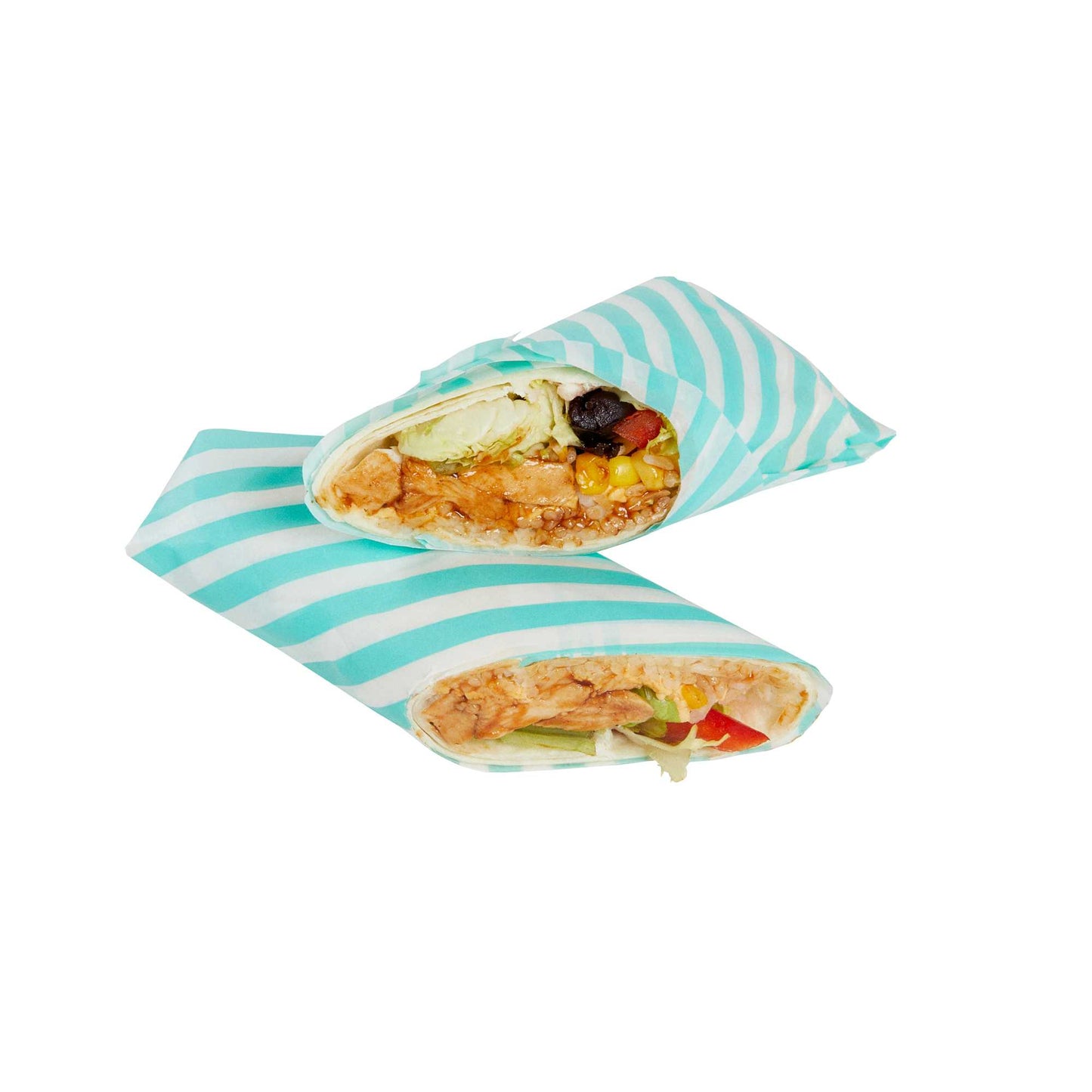 Chef 101 No PFAS Added Turquoise and White Stripe Paper Bakery Wrap and Basket Liner - Greaseproof - 12" x 12" - 200 count box