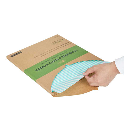 Chef 101 No PFAS Added Turquoise and White Stripe Paper Bakery Wrap and Basket Liner - Greaseproof - 12" x 12" - 2000 count box