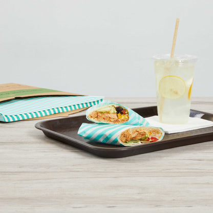 Chef 101 No PFAS Added Turquoise and White Stripe Paper Bakery Wrap and Basket Liner - Greaseproof - 12" x 12" - 2000 count box