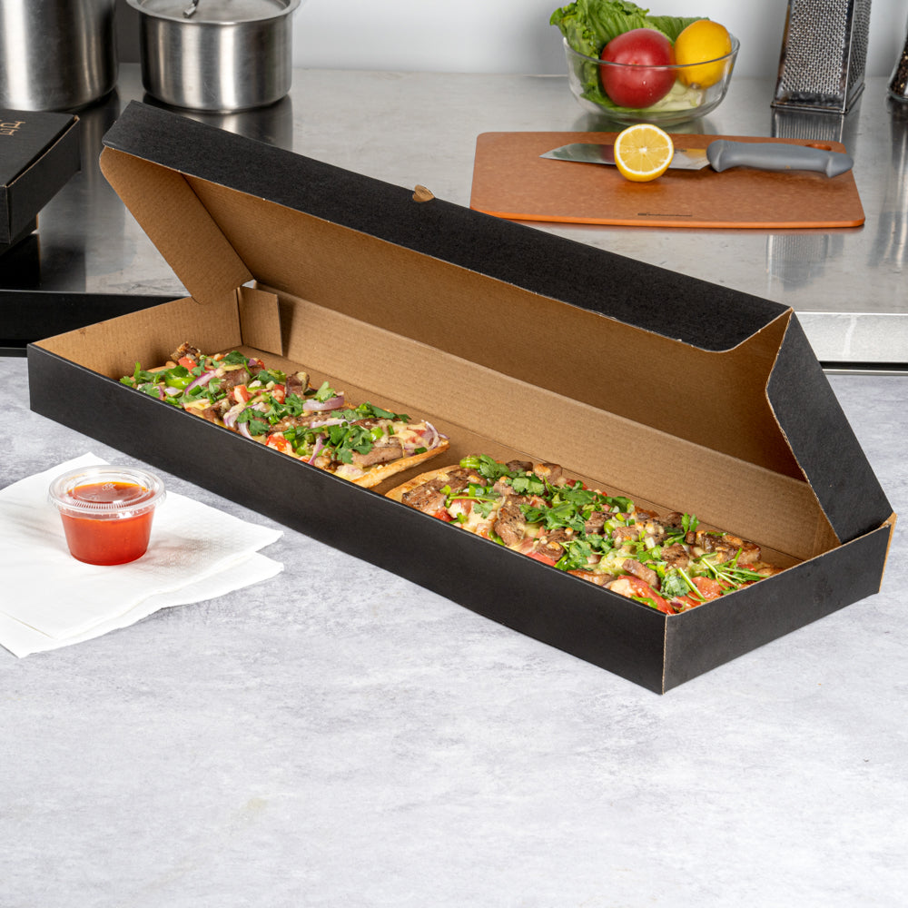 Eco Pie Kraft and Black Paper Corrugated Flatbread Box - 24" x 12" x 2" - 50 count box