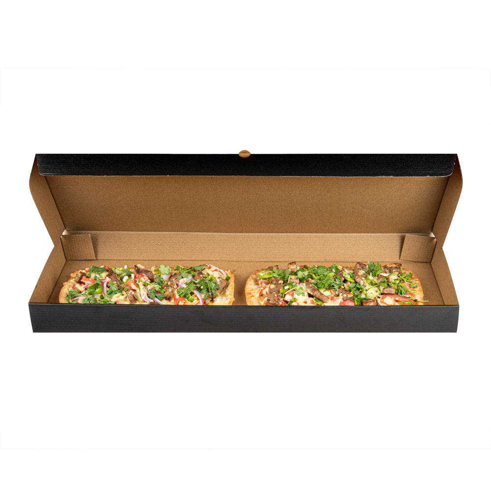 Eco Pie Kraft and Black Paper Corrugated Flatbread Box - 24" x 12" x 2" - 50 count box
