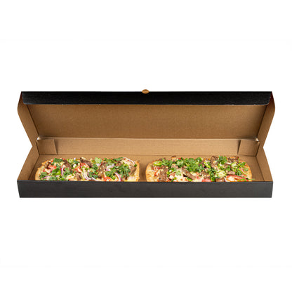 Eco Pie Kraft and Black Paper Corrugated Flatbread Box - 24" x 12" x 2" - 50 count box