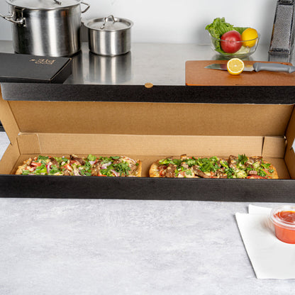 Eco Pie Kraft and Black Paper Corrugated Flatbread Box - 24" x 12" x 2" - 50 count box
