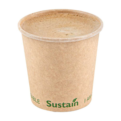 Sustain 4 oz Kraft Paper Coffee Cup - PLA Lining, Compostable, Single Wall - 2 1/2" x 2 1/2" x 2 1/4" - 50 count box