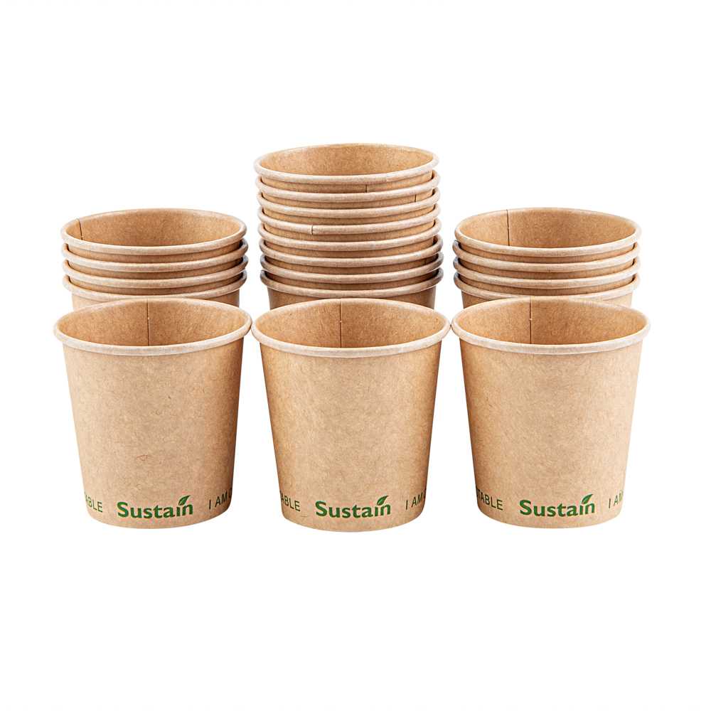 Sustain 4 oz Kraft Paper Coffee Cup - PLA Lining, Compostable, Single Wall - 2 1/2" x 2 1/2" x 2 1/4" - 50 count box