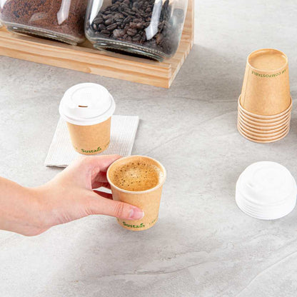 Sustain 4 oz Kraft Paper Coffee Cup - PLA Lining, Compostable, Single Wall - 2 1/2" x 2 1/2" x 2 1/4" - 50 count box