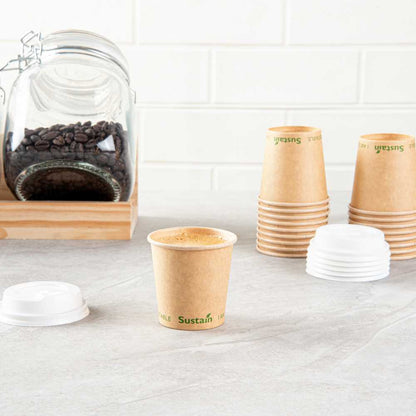 Sustain 4 oz Kraft Paper Coffee Cup - PLA Lining, Compostable, Single Wall - 2 1/2" x 2 1/2" x 2 1/4" - 50 count box