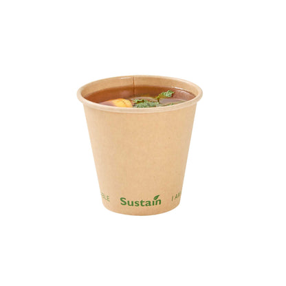 Sustain 8 oz Kraft Paper Coffee Cup - PLA Lining, Compostable, Single Wall - 3 1/2" x 3 1/2" x 3 1/4" - 1000 count box