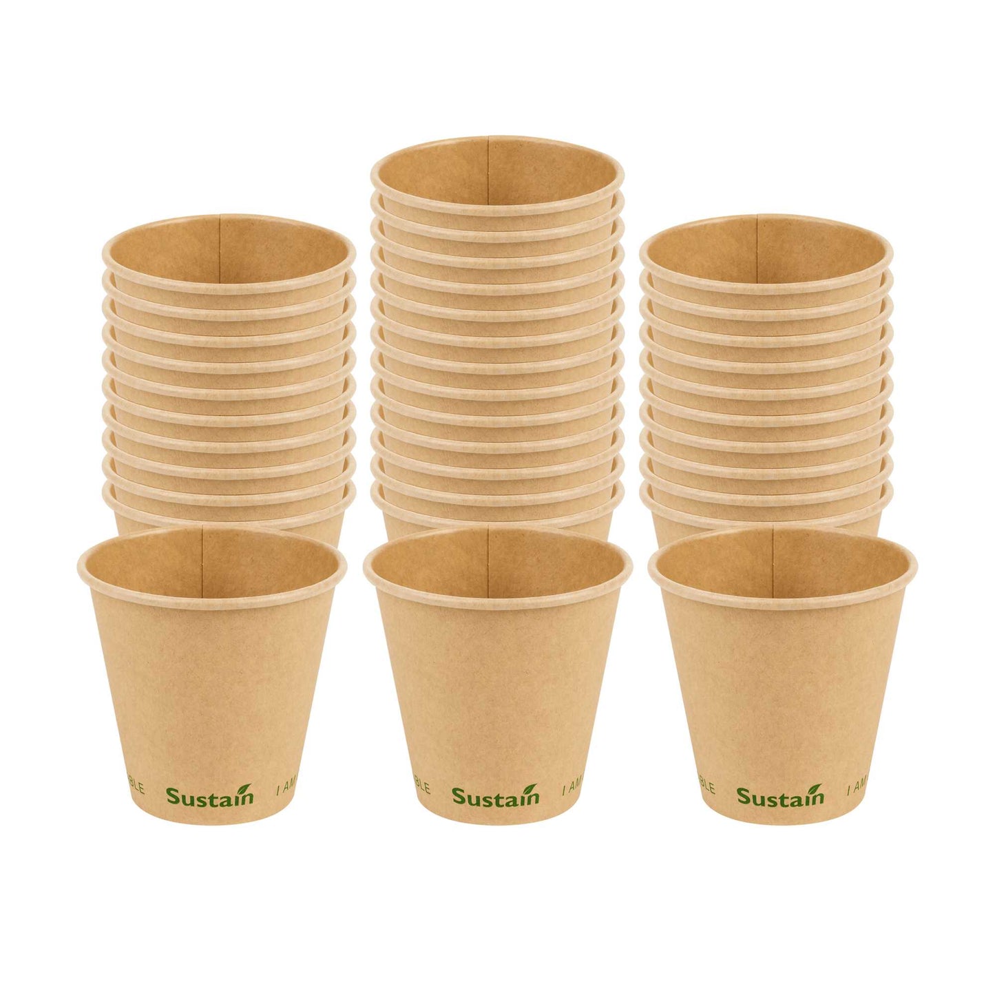 Sustain 8 oz Kraft Paper Coffee Cup - PLA Lining, Compostable, Single Wall - 3 1/2" x 3 1/2" x 3 1/4" - 1000 count box