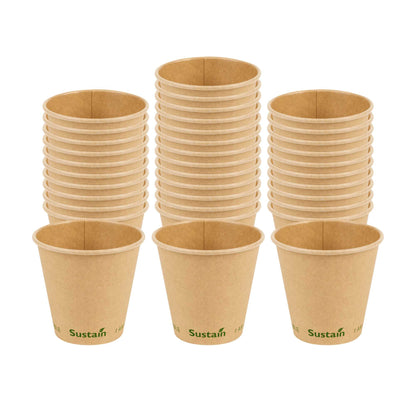 Sustain 8 oz Kraft Paper Coffee Cup - PLA Lining, Compostable, Single Wall - 3 1/2" x 3 1/2" x 3 1/4" - 1000 count box