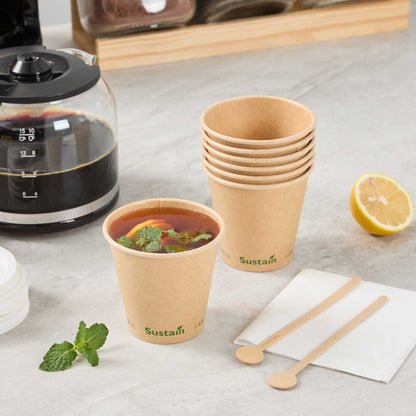 Sustain 8 oz Kraft Paper Coffee Cup - PLA Lining, Compostable, Single Wall - 3 1/2" x 3 1/2" x 3 1/4" - 1000 count box