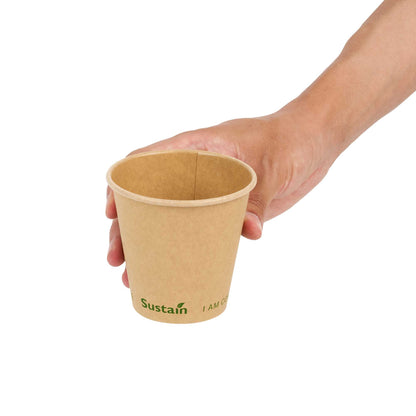 Sustain 8 oz Kraft Paper Coffee Cup - PLA Lining, Compostable, Single Wall - 3 1/2" x 3 1/2" x 3 1/4" - 1000 count box
