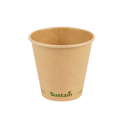 Sustain 8 oz Kraft Paper Coffee Cup - PLA Lining, Compostable, Single Wall - 3 1/2" x 3 1/2" x 3 1/4" - 1000 count box