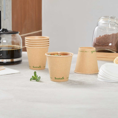 Sustain 8 oz Kraft Paper Coffee Cup - PLA Lining, Compostable, Single Wall - 3 1/2" x 3 1/2" x 3 1/4" - 1000 count box