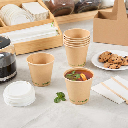 Sustain 8 oz Kraft Paper Coffee Cup - PLA Lining, Compostable, Single Wall - 3 1/2" x 3 1/2" x 3 1/4" - 1000 count box