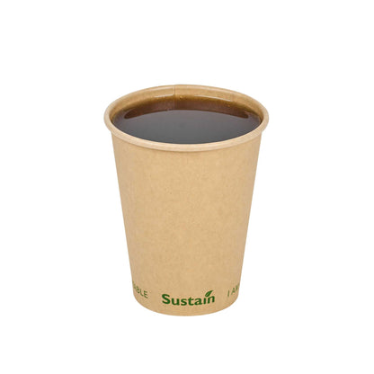 Sustain 12 oz Kraft Paper Coffee Cup - PLA Lining, Compostable, Single Wall - 3 1/2" x 3 1/2" x 4 1/4" - 1000 count box