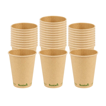 Sustain 12 oz Kraft Paper Coffee Cup - PLA Lining, Compostable, Single Wall - 3 1/2" x 3 1/2" x 4 1/4" - 1000 count box