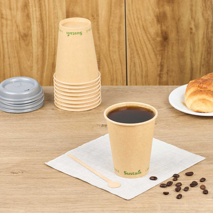 Sustain 12 oz Kraft Paper Coffee Cup - PLA Lining, Compostable, Single Wall - 3 1/2" x 3 1/2" x 4 1/4" - 1000 count box