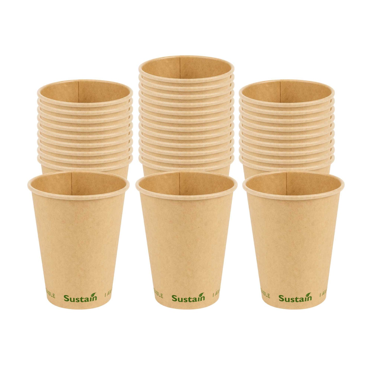 Sustain 12 oz Kraft Paper Coffee Cup - PLA Lining, Compostable, Single Wall - 3 1/2" x 3 1/2" x 4 1/4" - 50 count box