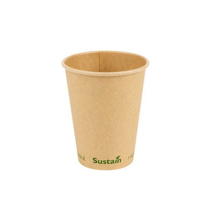 Sustain 12 oz Kraft Paper Coffee Cup - PLA Lining, Compostable, Single Wall - 3 1/2" x 3 1/2" x 4 1/4" - 50 count box