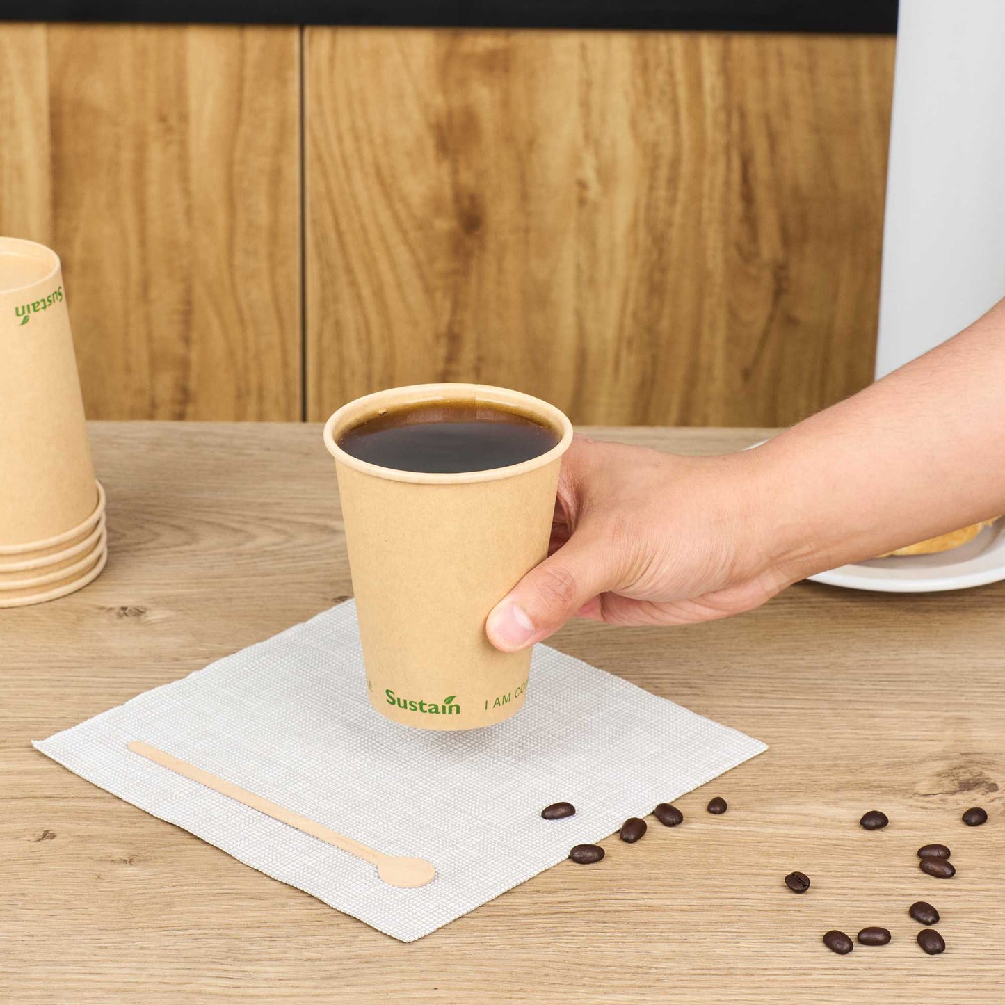 Sustain 12 oz Kraft Paper Coffee Cup - PLA Lining, Compostable, Single Wall - 3 1/2" x 3 1/2" x 4 1/4" - 50 count box