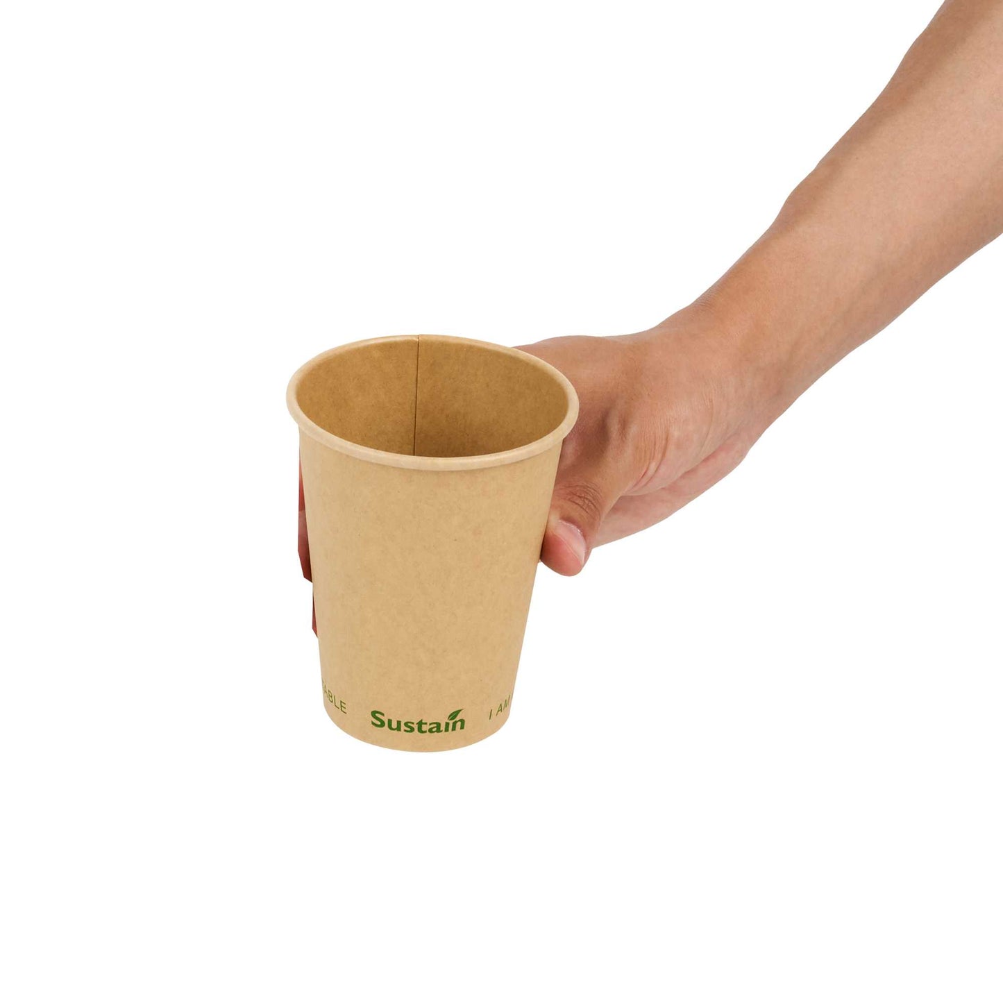 Sustain 12 oz Kraft Paper Coffee Cup - PLA Lining, Compostable, Single Wall - 3 1/2" x 3 1/2" x 4 1/4" - 1000 count box