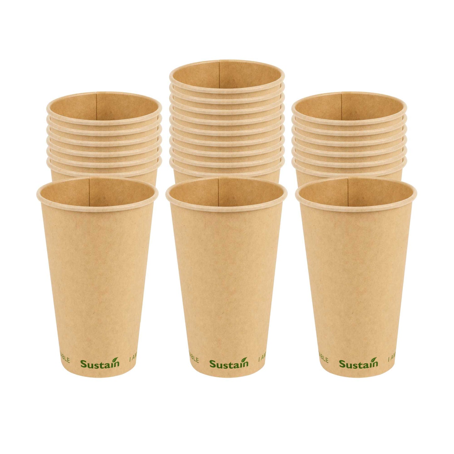 Sustain 16 oz Kraft Paper Coffee Cup - PLA Lining, Compostable, Single Wall - 3 1/2" x 3 1/2" x 5 1/2" - 1000 count box
