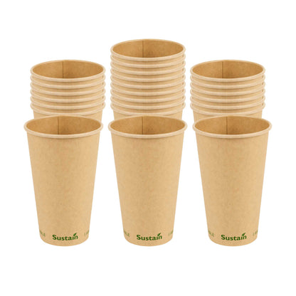 Sustain 16 oz Kraft Paper Coffee Cup - PLA Lining, Compostable, Single Wall - 3 1/2" x 3 1/2" x 5 1/2" - 50 count box
