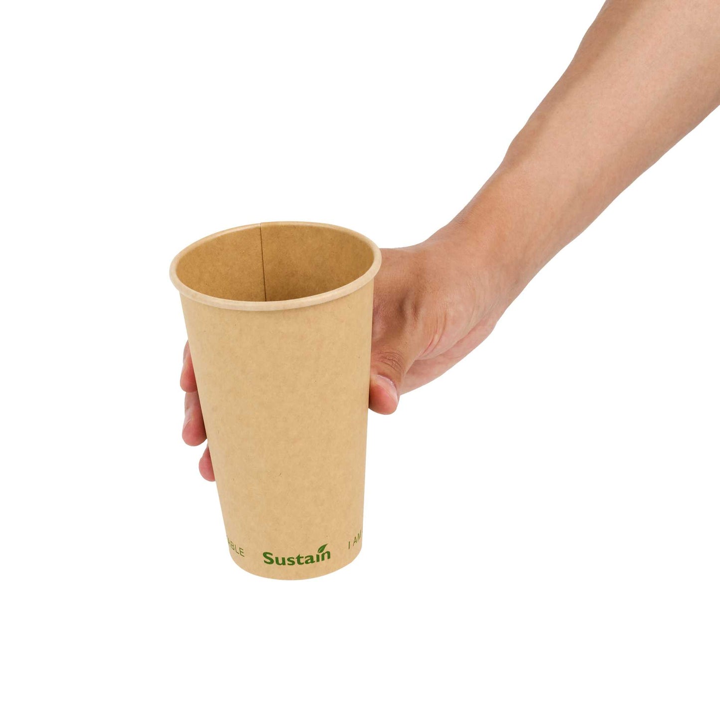 Sustain 16 oz Kraft Paper Coffee Cup - PLA Lining, Compostable, Single Wall - 3 1/2" x 3 1/2" x 5 1/2" - 50 count box