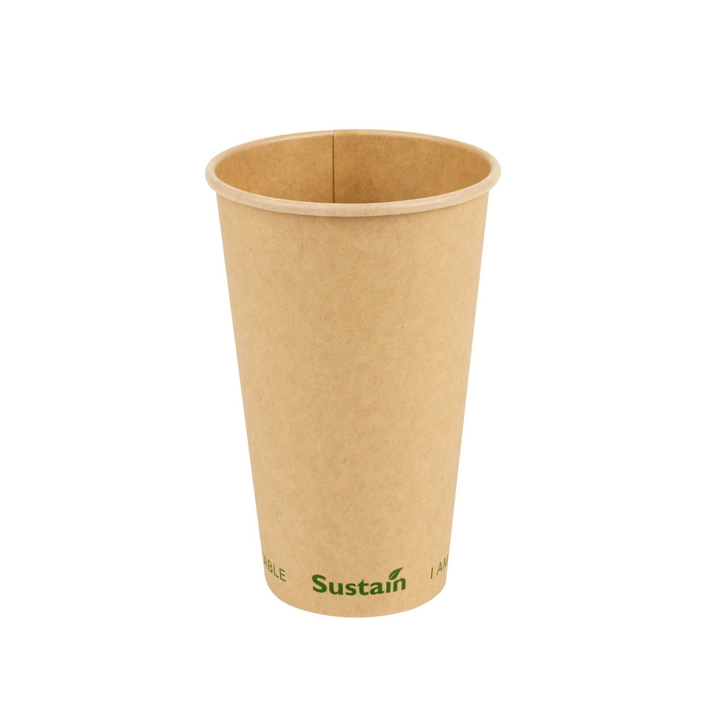 Sustain 16 oz Kraft Paper Coffee Cup - PLA Lining, Compostable, Single Wall - 3 1/2" x 3 1/2" x 5 1/2" - 50 count box
