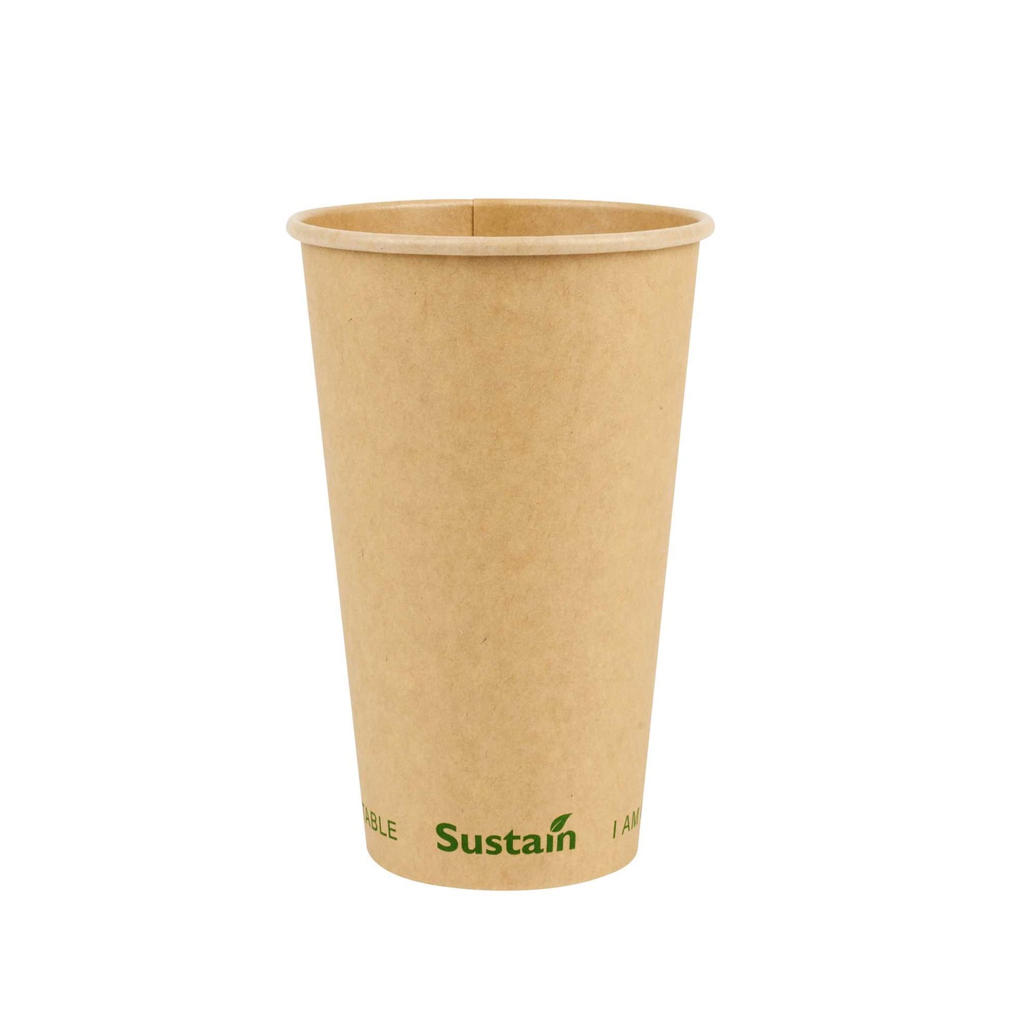 Sustain 16 oz Kraft Paper Coffee Cup - PLA Lining, Compostable, Single Wall - 3 1/2" x 3 1/2" x 5 1/2" - 50 count box