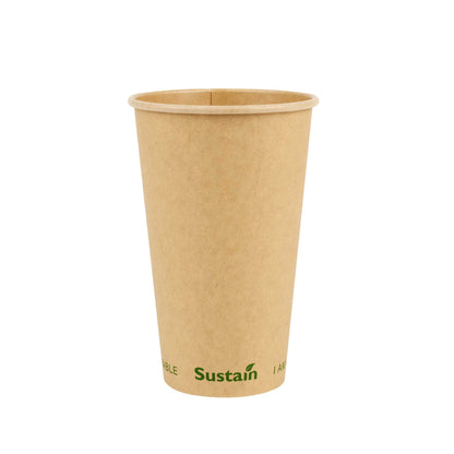 Sustain 16 oz Kraft Paper Coffee Cup - PLA Lining, Compostable, Single Wall - 3 1/2" x 3 1/2" x 5 1/2" - 50 count box