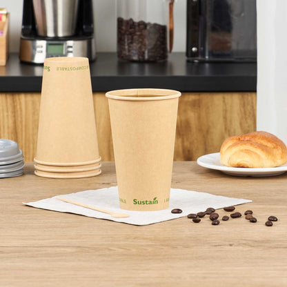Sustain 16 oz Kraft Paper Coffee Cup - PLA Lining, Compostable, Single Wall - 3 1/2" x 3 1/2" x 5 1/2" - 50 count box